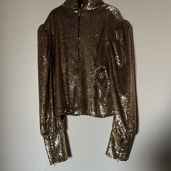 A.L.C. Women's Gold Margaret Sequin Mock Neck Long Sleeve Party Top - Picture 6 of 6